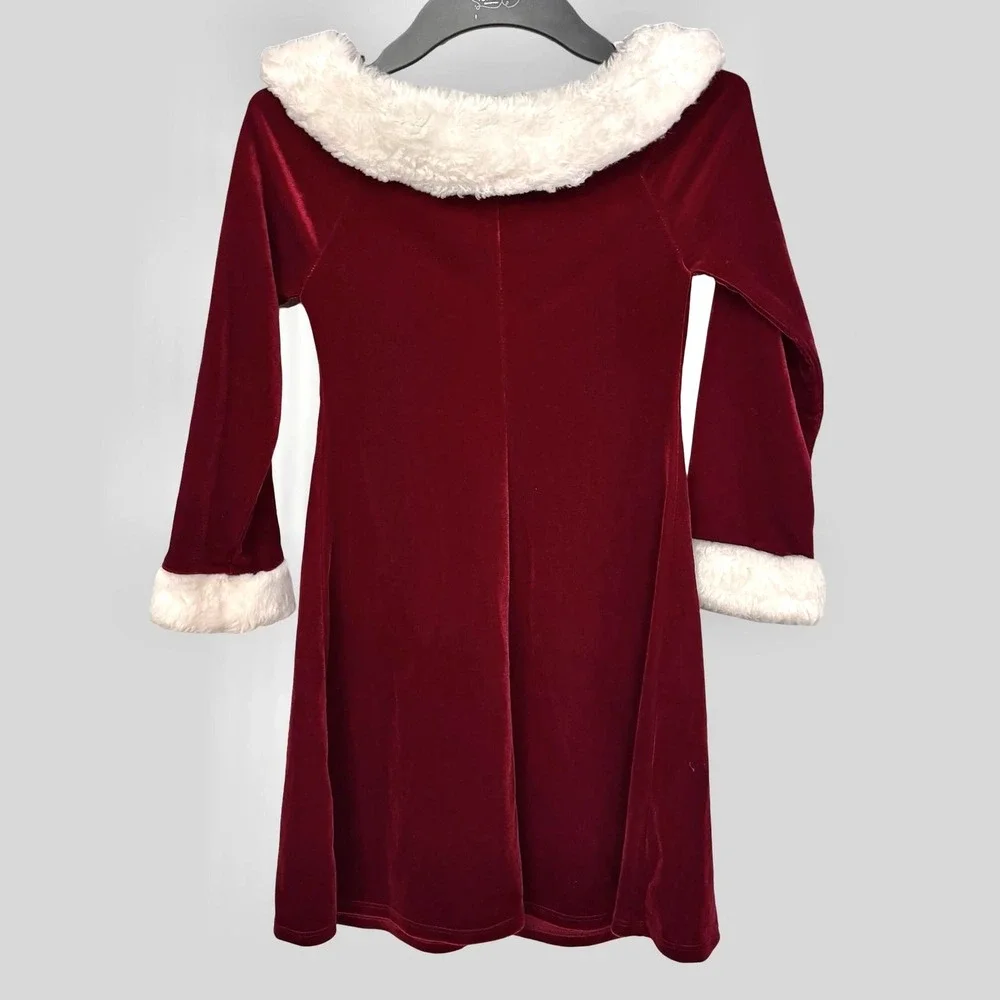 Velvet Christmas Dress Girls Size 8‎ Dark Red Burgundy Faux Fur Trim Santa Party